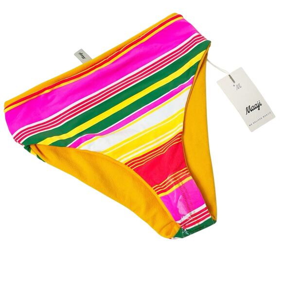 MAAJI WOMEN STANDARD HIGH RISE REVERSIBLE YELLOW STRIPED COLORFUL BOTTOM  LARGE - Picture 1 of 9